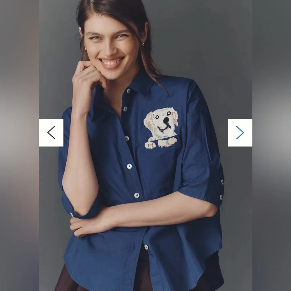 The Mabel Boxy Oxford shirt Navy Blue with Dog Embroidery NWT 2X by Maeve - Picture 4 of 5
